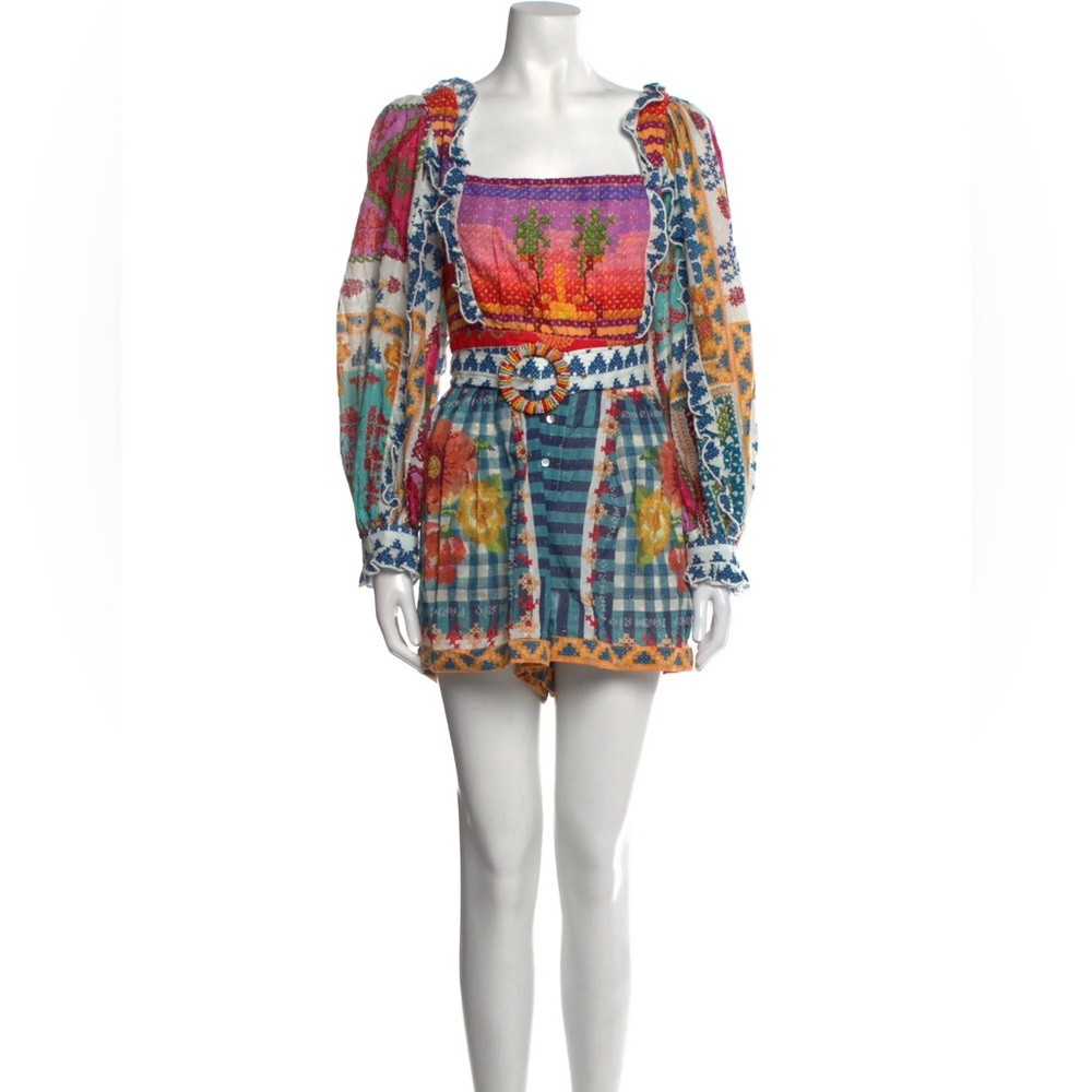 Farm Rio Summer Stitches Colorful Patchwork Romper